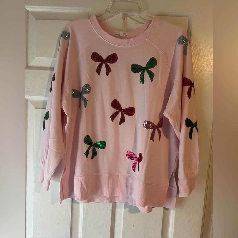 Pink Blouse with Sequin Bow Accents